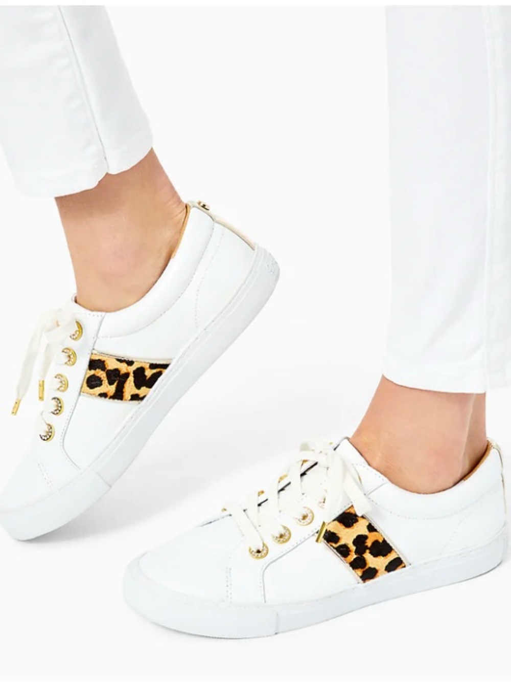 LILLY PULITZER LUX HALLIE SNEAKER -Leopard Stripe white 8 1/2
